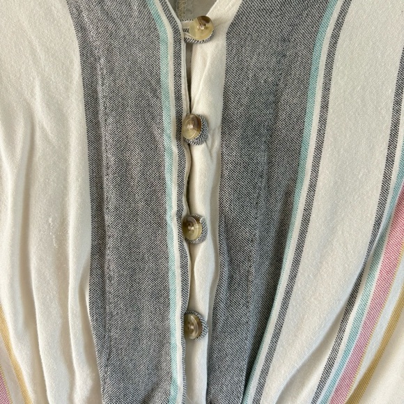 Style Envy Cropped Colorful Striped Button-Down Tie Front Blouse Single Stitch S - Picture 6 of 16